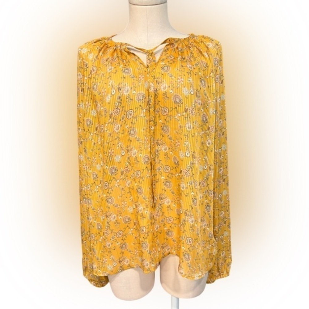 CAROLINA BELL honey yellow with gold thread long sleeve floral blouse